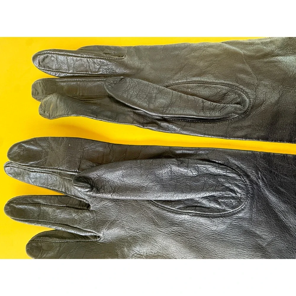Bundle of 2 VTG Aris Black Leather Opera Gloves 1950s Sz 6 Audrey Hepburn Retro
